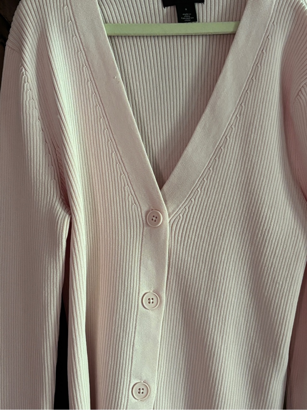 Halogen Light Pink Ribbed V-Neck Button Cardigan - Picture 4 of 5